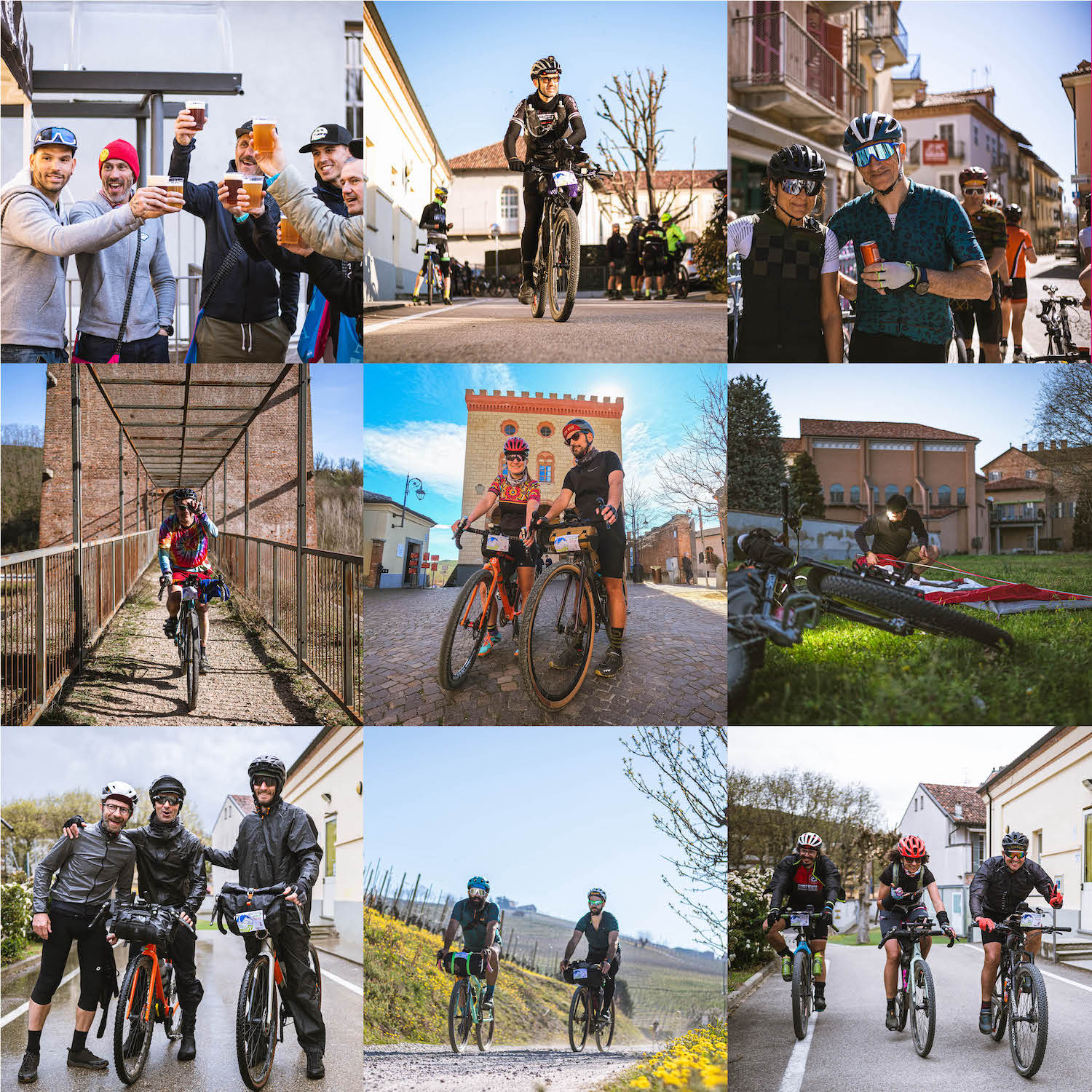 collage di foto di partecipanti all'evento PiemontGravel, l'evento di biciclette gravel in Piemonte